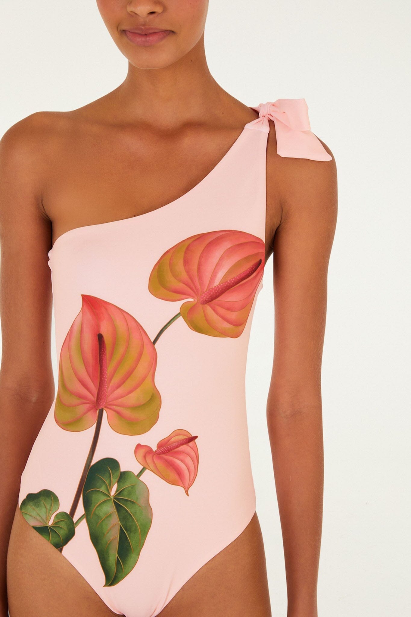 Light Pink Anthurium One-Piece Swimsuit