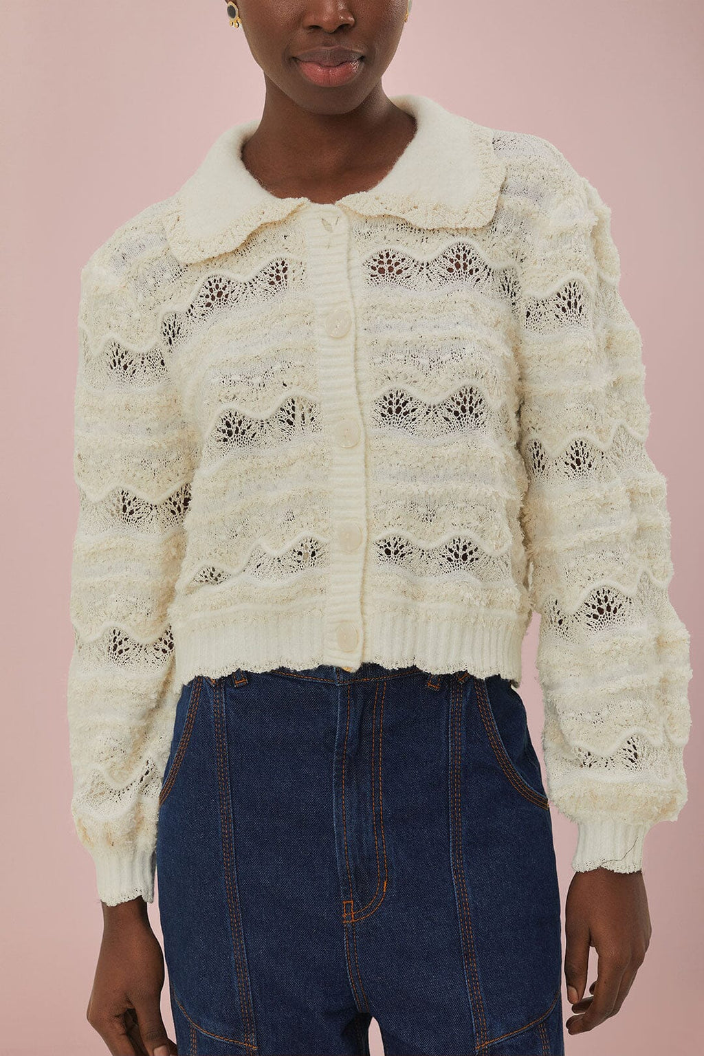 Mixed Stitches Off-White Knit Cardigan