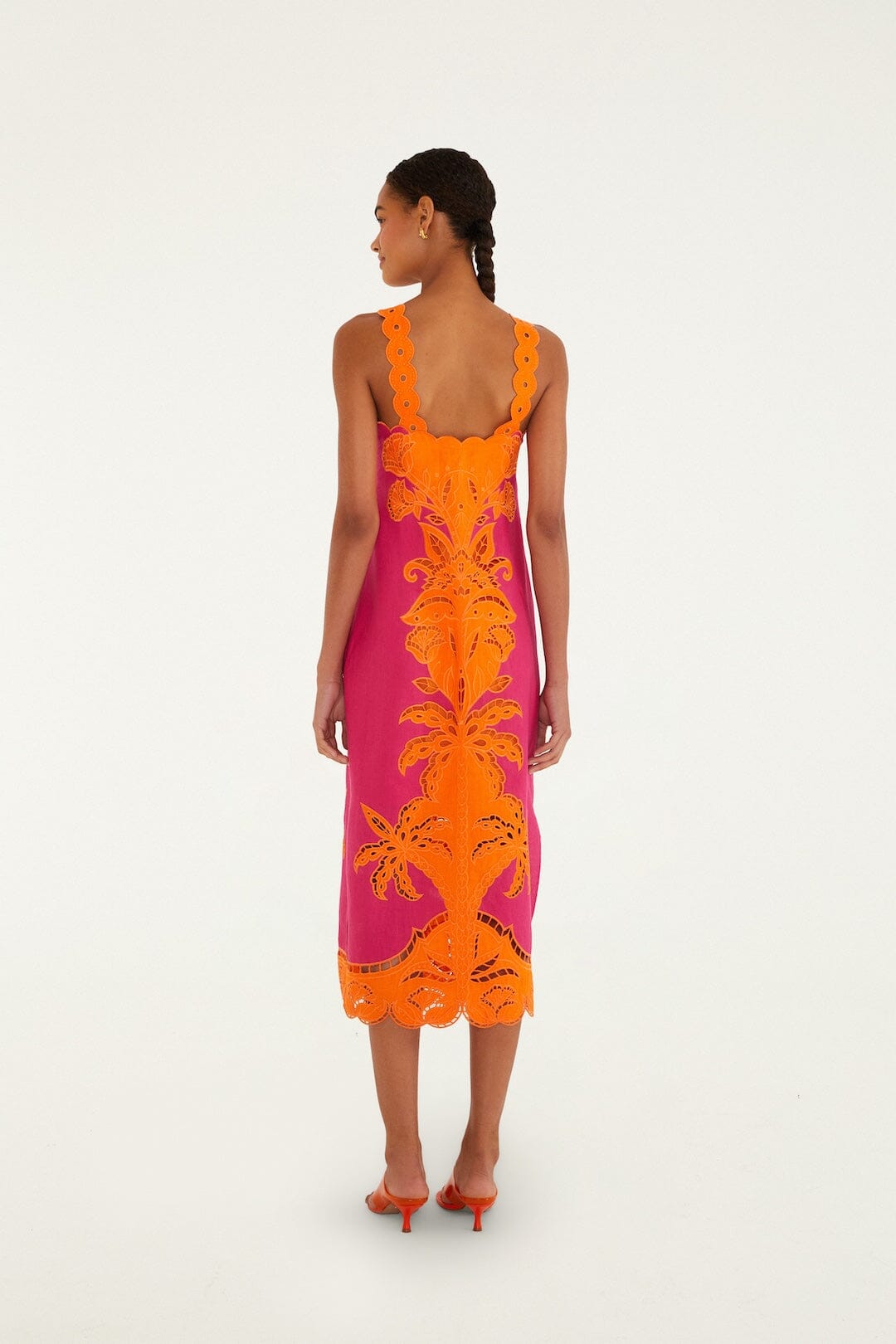 Pink Cutwork Euroflax™ Premium Linen Midi Dress