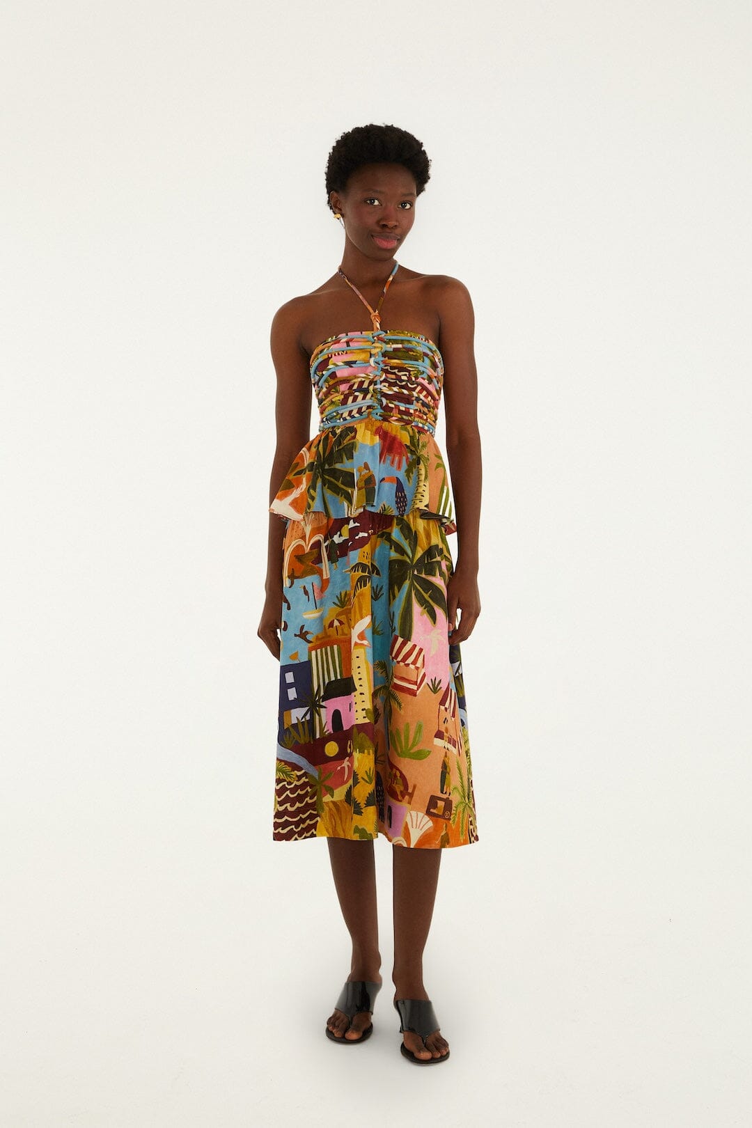 Multicolor Tropical Painting Lenzing™ Ecovero™ Euroflax™ Midi Dress