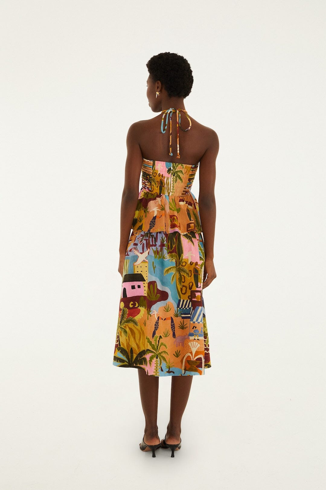 Multicolor Tropical Painting Lenzing™ Ecovero™ Euroflax™ Midi Dress