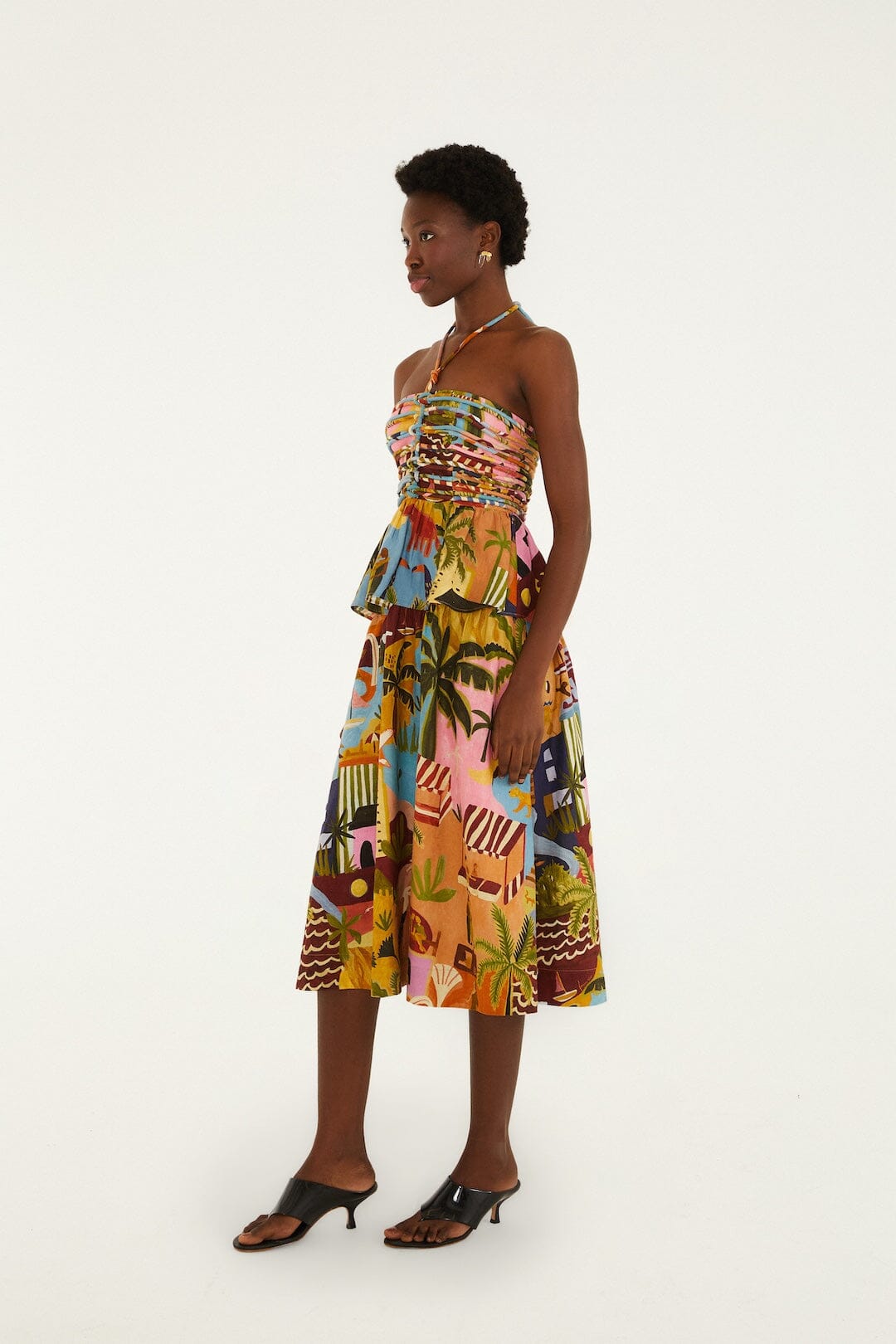 Multicolor Tropical Painting Lenzing™ Ecovero™ Euroflax™ Midi Dress