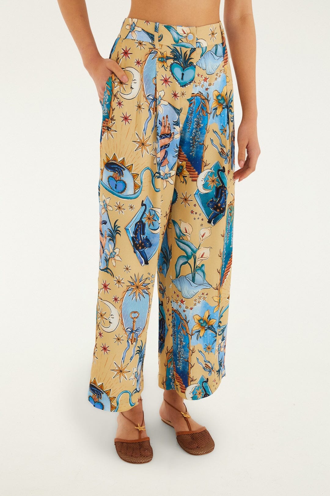 Sand Mystical Wide-Leg Lenzing™ Ecovero™ Viscose Pants
