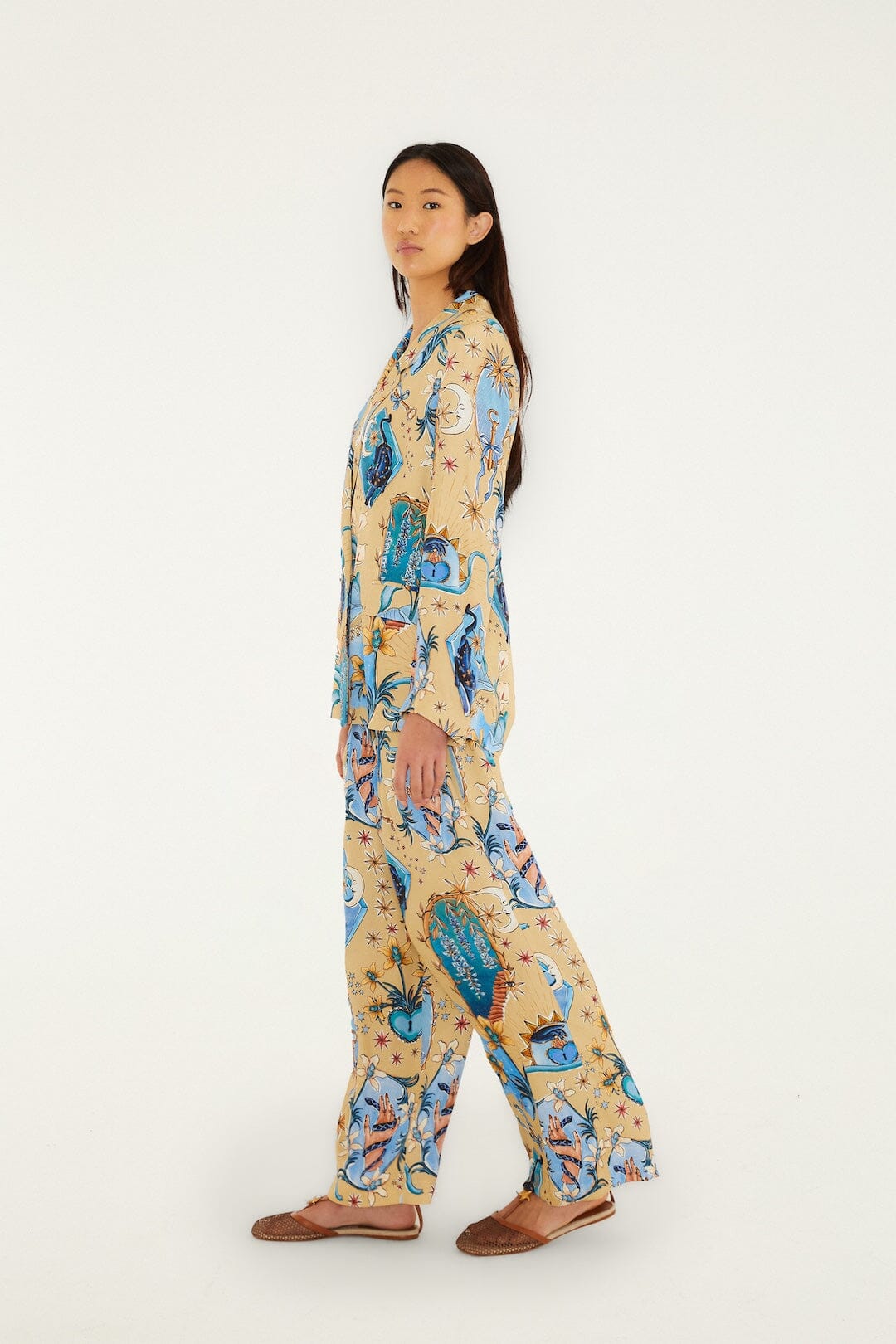 Sand Mystical Wide-Leg Lenzing™ Ecovero™ Viscose Pants