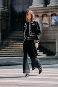 Black Crochet Embroidery Wide-Leg Denim Pants