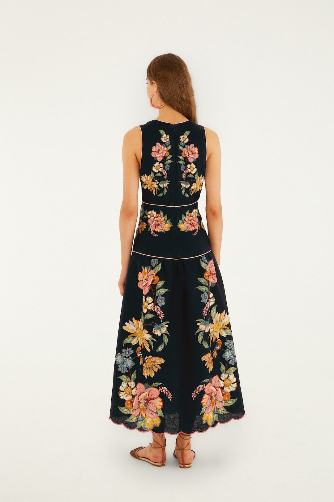 Dark Blue Maira Floral Euroflax™ Premium Linen Midi Dress