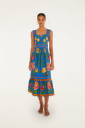 Bright Blue Rococo Flowers Lenzing™ Ecovero™ Euroflax™ Midi Dress