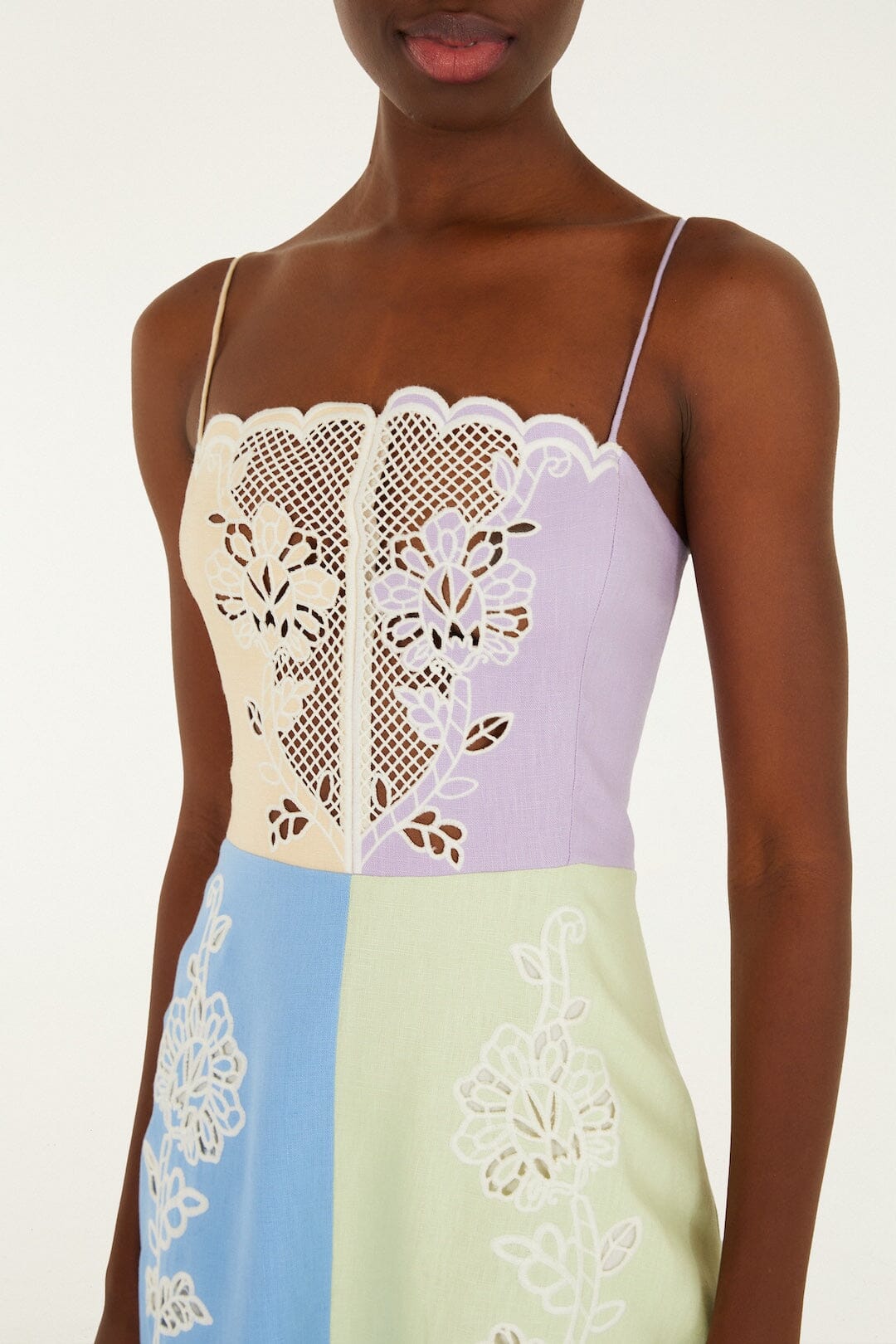 Multicolor Embroidered Euroflax™ Premium Linen Midi Dress