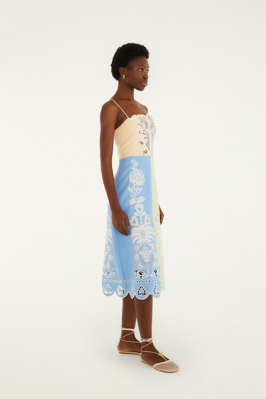 Multicolor Embroidered Euroflax™ Premium Linen Midi Dress