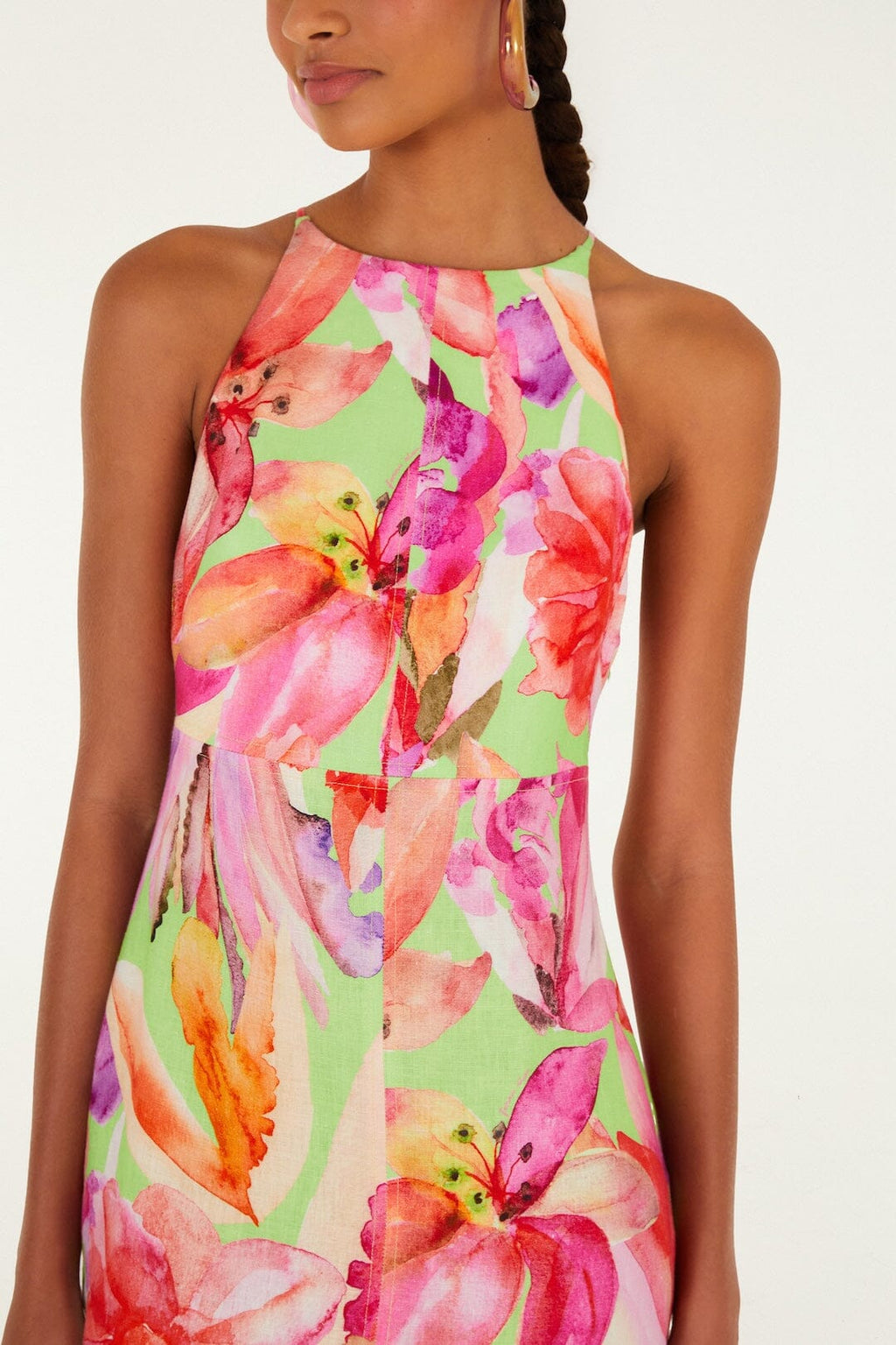 Multicolor Artsy Flora Euroflax™ Premium Linen Midi Dress