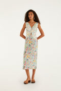 Multicolor Rendeira 3d Bodice Euroflax Premium Linen Midi Dress