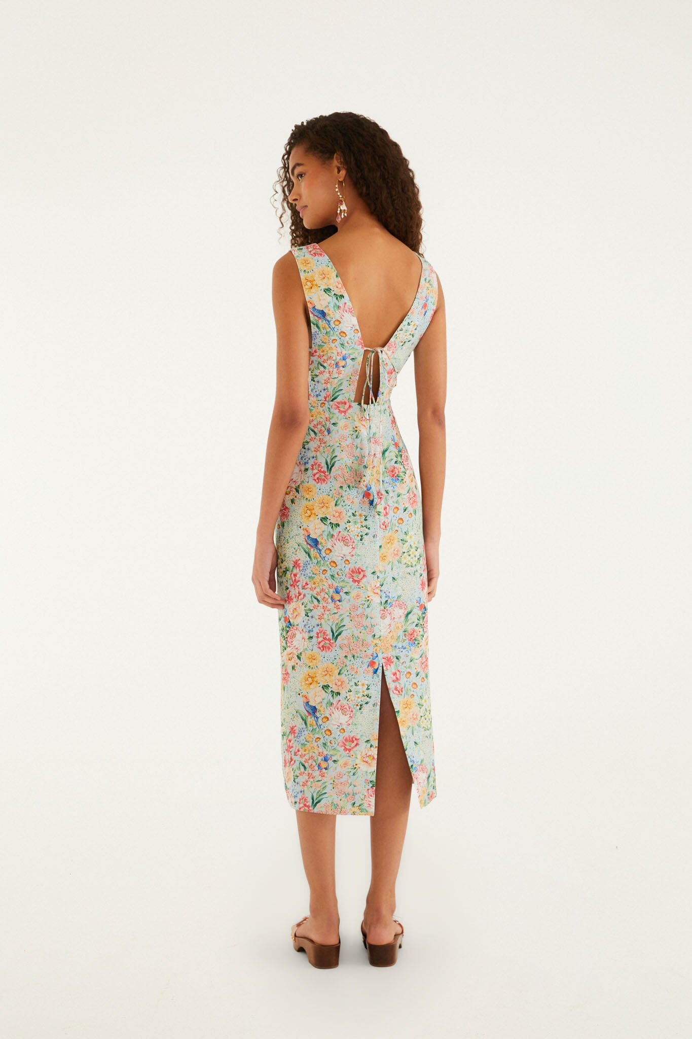 Multicolor Rendeira 3d Bodice Euroflax Premium Linen Midi Dress